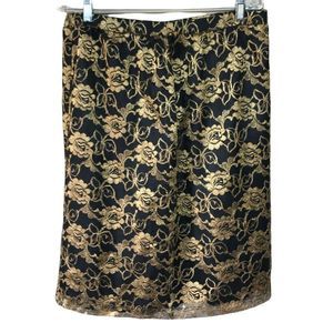 Vintage 70s Bedford Fair gold & black lace overlay disco skirt modern size Large